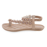 Bohemia Elastic Band Flower Decoration Ladies Flat Flip-flop Sandals
