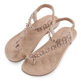 Bohemia Elastic Band Flower Decoration Ladies Flat Flip-flop Sandals