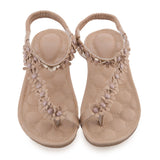 Bohemia Elastic Band Flower Decoration Ladies Flat Flip-flop Sandals