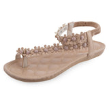 Bohemia Elastic Band Flower Decoration Ladies Flat Flip-flop Sandals