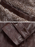 Stand Collar Flocking Single Breasted PU-Leather Jacket