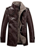 Stand Collar Flocking Single Breasted PU-Leather Jacket