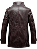Stand Collar Flocking Single Breasted PU-Leather Jacket