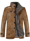 Stand Collar Flocking Single Breasted PU-Leather Jacket