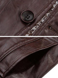 Stand Collar Flocking Single Breasted PU-Leather Jacket