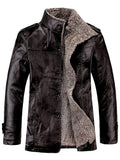 Stand Collar Flocking Single Breasted PU-Leather Jacket