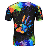Crew Neck Colorful Splatter Paint Handprint Print T-Shirt