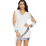 Slit Sleeve Sequin Trimmed Chiffon Party Dress