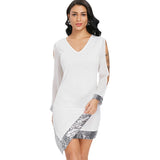 Slit Sleeve Sequin Trimmed Chiffon Party Dress