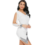 Slit Sleeve Sequin Trimmed Chiffon Party Dress