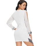 Slit Sleeve Sequin Trimmed Chiffon Party Dress