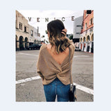 Two wear V-neck knotted halter sweater long sleeve sweater 8 color