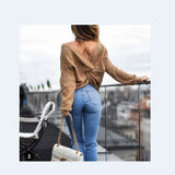 Two wear V-neck knotted halter sweater long sleeve sweater 8 color