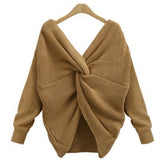 Two wear V-neck knotted halter sweater long sleeve sweater 8 color