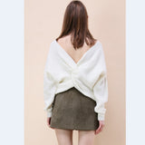 Two wear V-neck knotted halter sweater long sleeve sweater 8 color
