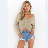 Two wear V-neck knotted halter sweater long sleeve sweater 8 color