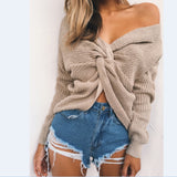 Two wear V-neck knotted halter sweater long sleeve sweater 8 color