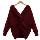 Two wear V-neck knotted halter sweater long sleeve sweater 8 color