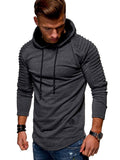 Solid Color Pleated Sleeve Long Fleece Hoodie