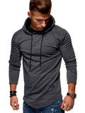 Solid Color Pleated Sleeve Long Fleece Hoodie