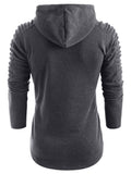Solid Color Pleated Sleeve Long Fleece Hoodie