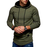 Solid Color Pleated Sleeve Long Fleece Hoodie