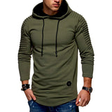 Solid Color Pleated Sleeve Long Fleece Hoodie