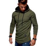 Solid Color Pleated Sleeve Long Fleece Hoodie