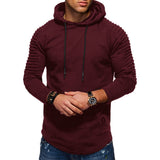 Solid Color Pleated Sleeve Long Fleece Hoodie