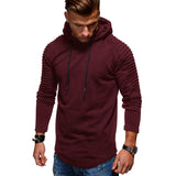 Solid Color Pleated Sleeve Long Fleece Hoodie