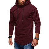 Solid Color Pleated Sleeve Long Fleece Hoodie