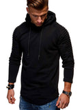 Solid Color Pleated Sleeve Long Fleece Hoodie
