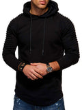 Solid Color Pleated Sleeve Long Fleece Hoodie