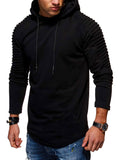 Solid Color Pleated Sleeve Long Fleece Hoodie