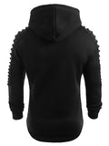 Solid Color Pleated Sleeve Long Fleece Hoodie