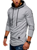Solid Color Pleated Sleeve Long Fleece Hoodie