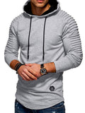 Solid Color Pleated Sleeve Long Fleece Hoodie