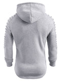 Solid Color Pleated Sleeve Long Fleece Hoodie