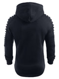 Solid Color Pleated Sleeve Long Fleece Hoodie