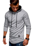 Solid Color Pleated Sleeve Long Fleece Hoodie