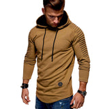 Solid Color Pleated Sleeve Long Fleece Hoodie