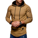 Solid Color Pleated Sleeve Long Fleece Hoodie