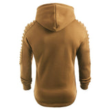 Solid Color Pleated Sleeve Long Fleece Hoodie