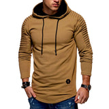 Solid Color Pleated Sleeve Long Fleece Hoodie
