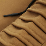 Solid Color Pleated Sleeve Long Fleece Hoodie