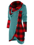 Tartan Panel Cowl Neck Tulip Front T-shirt