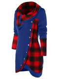 Tartan Panel Cowl Neck Tulip Front T-shirt