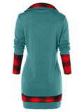 Tartan Panel Cowl Neck Tulip Front T-shirt
