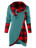 Tartan Panel Cowl Neck Tulip Front T-shirt