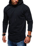 Solid Color Pleated Sleeve Long Fleece Hoodie